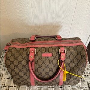 Gucci Brown and Pink Women's Boston Bag in Coated Canvas
